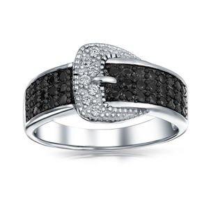Micron Pave Black CZ Sterling Silver Buckle Rings YCR1175
