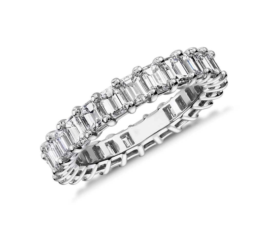Small White Gold 925 Sterling Silver Emerald Eternity Band Prong Setting Rings