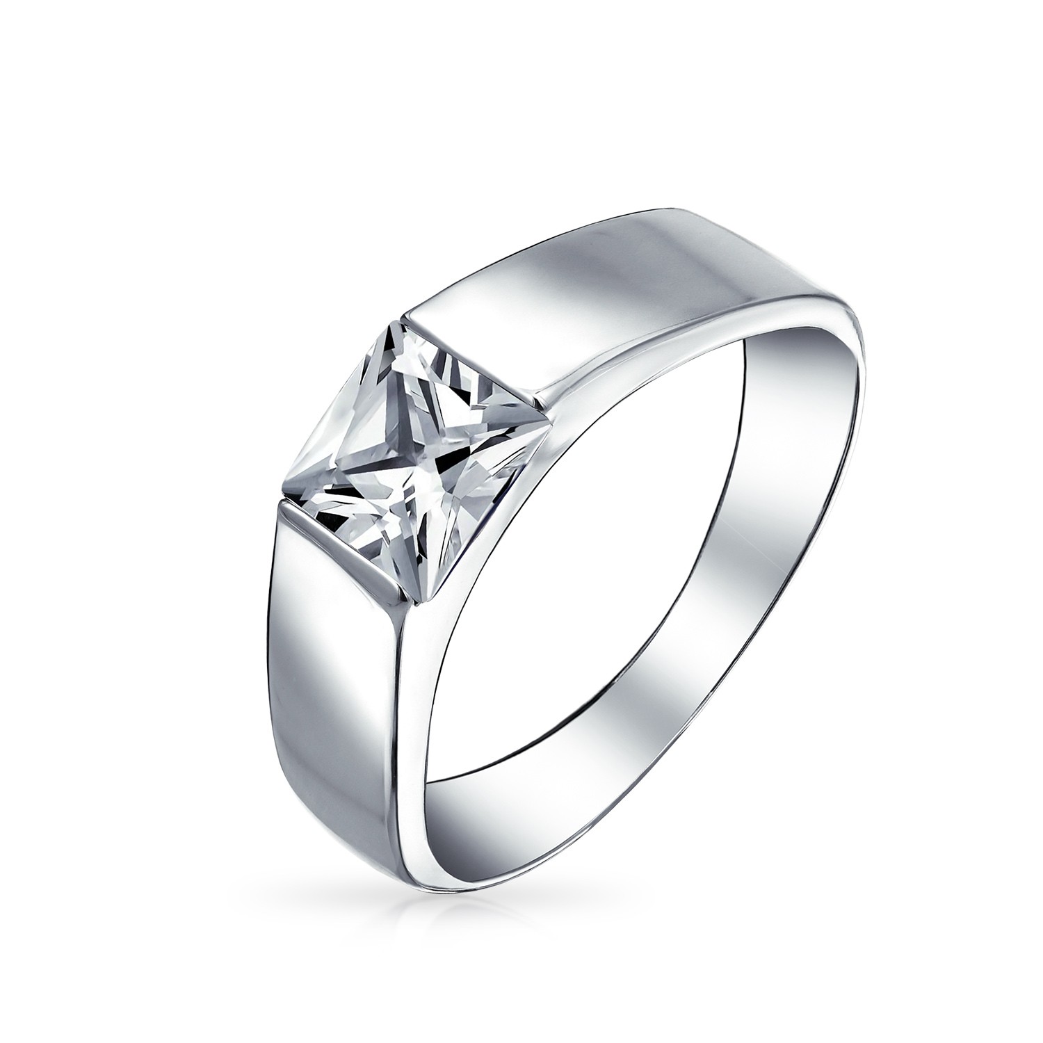 Princess CZ 925 Sterling Silver Men Engagement Rings YCR3401