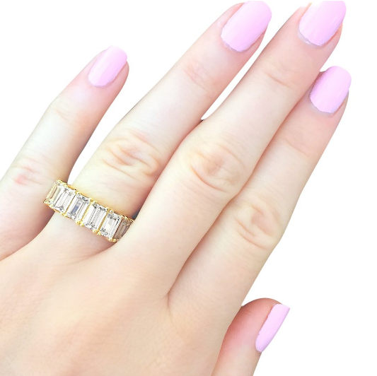 18K Gold Emerald Cut Eternity Band Ring in 925 Sterling Silver