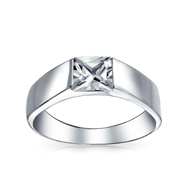 Princess CZ 925 Sterling Silver Men Engagement Rings YCR3401