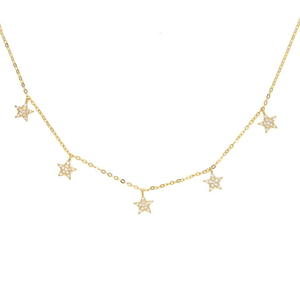 Pave CZ Sterling Silver Star Drop Charm Necklace Jewelry YCN6839